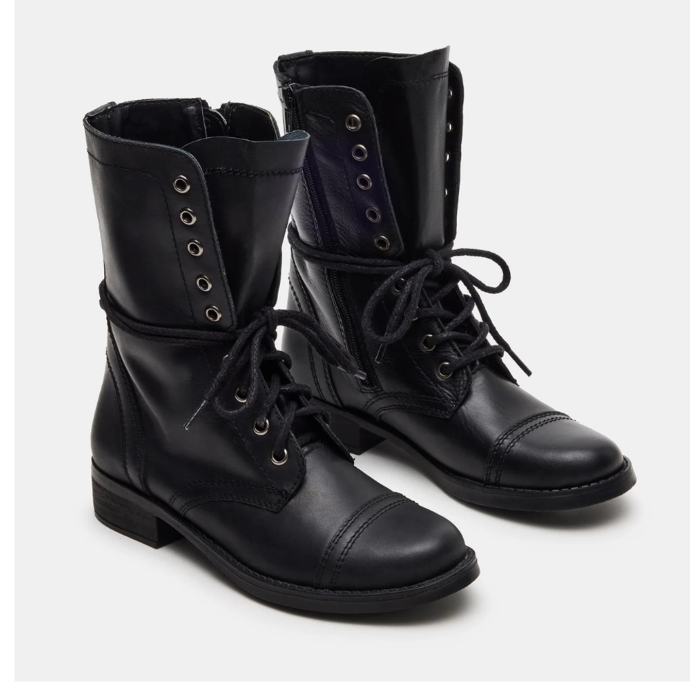 Steve Madden Tropa Leather Black Lace-Up Boots - Picture 3 of 6